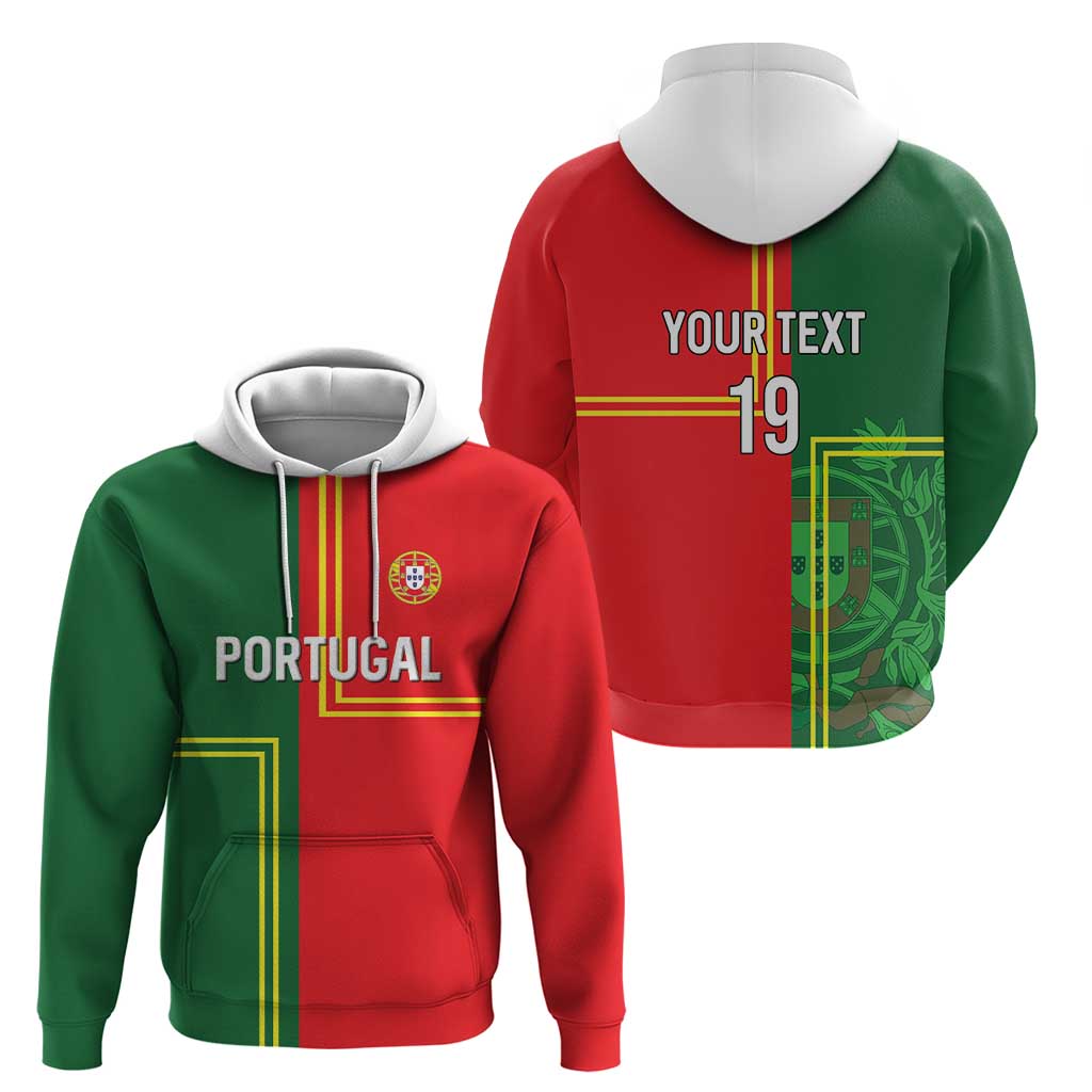 Custom Portugal Football Hoodie Coat of Arms Line Art Style - Wonder Print Shop