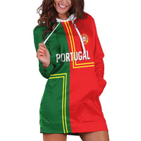 Custom Portugal Football Hoodie Dress Coat of Arms Line Art Style - Wonder Print Shop