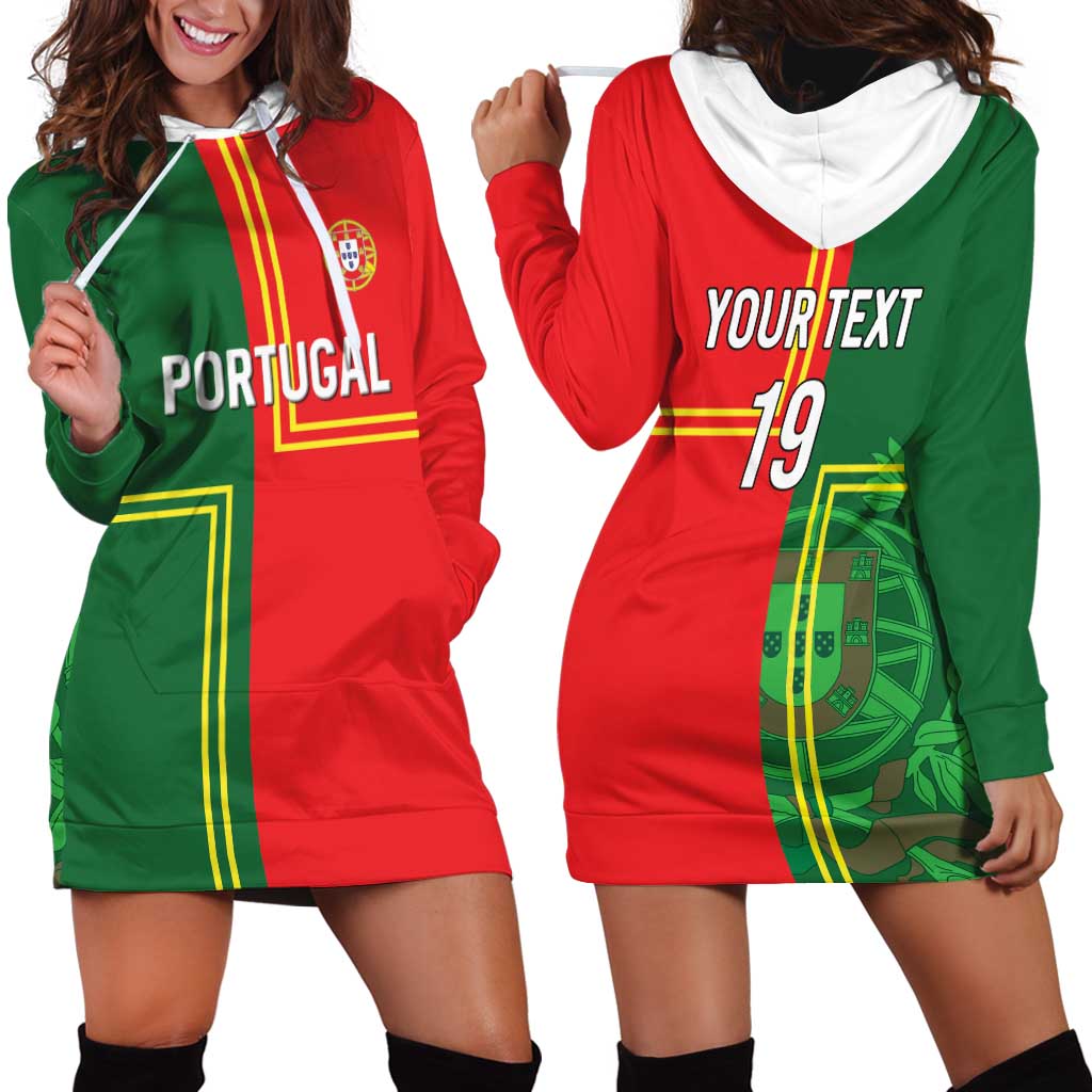 Custom Portugal Football Hoodie Dress Coat of Arms Line Art Style - Wonder Print Shop