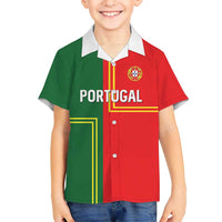 Custom Portugal Football Kid Hawaiian Shirt Coat of Arms Line Art Style - Wonder Print Shop