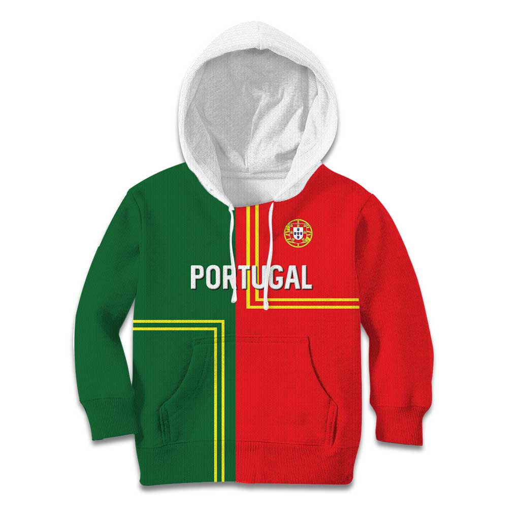 Custom Portugal Football Kid Hoodie Coat of Arms Line Art Style - Wonder Print Shop