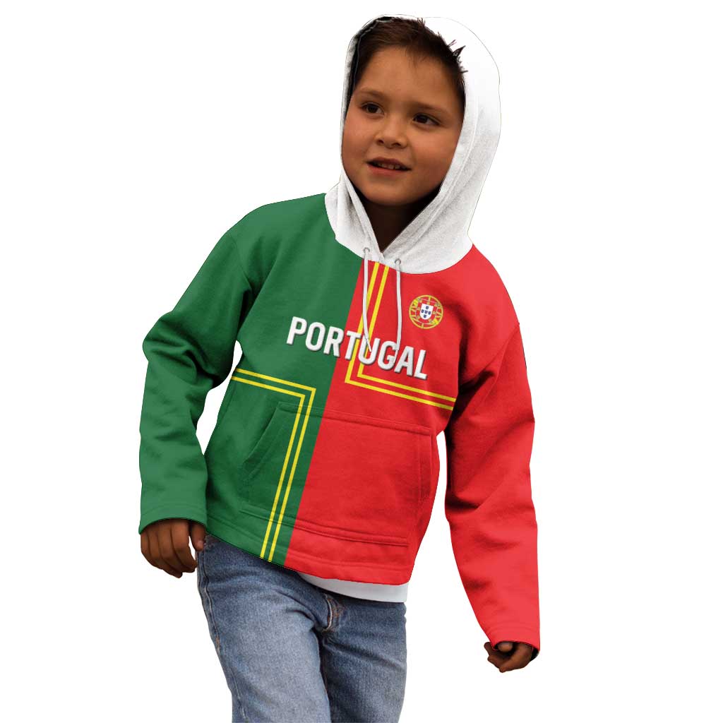 Custom Portugal Football Kid Hoodie Coat of Arms Line Art Style - Wonder Print Shop