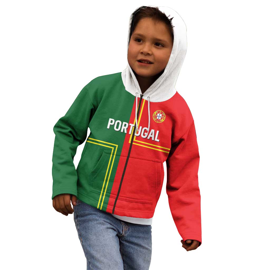 Custom Portugal Football Kid Hoodie Coat of Arms Line Art Style - Wonder Print Shop