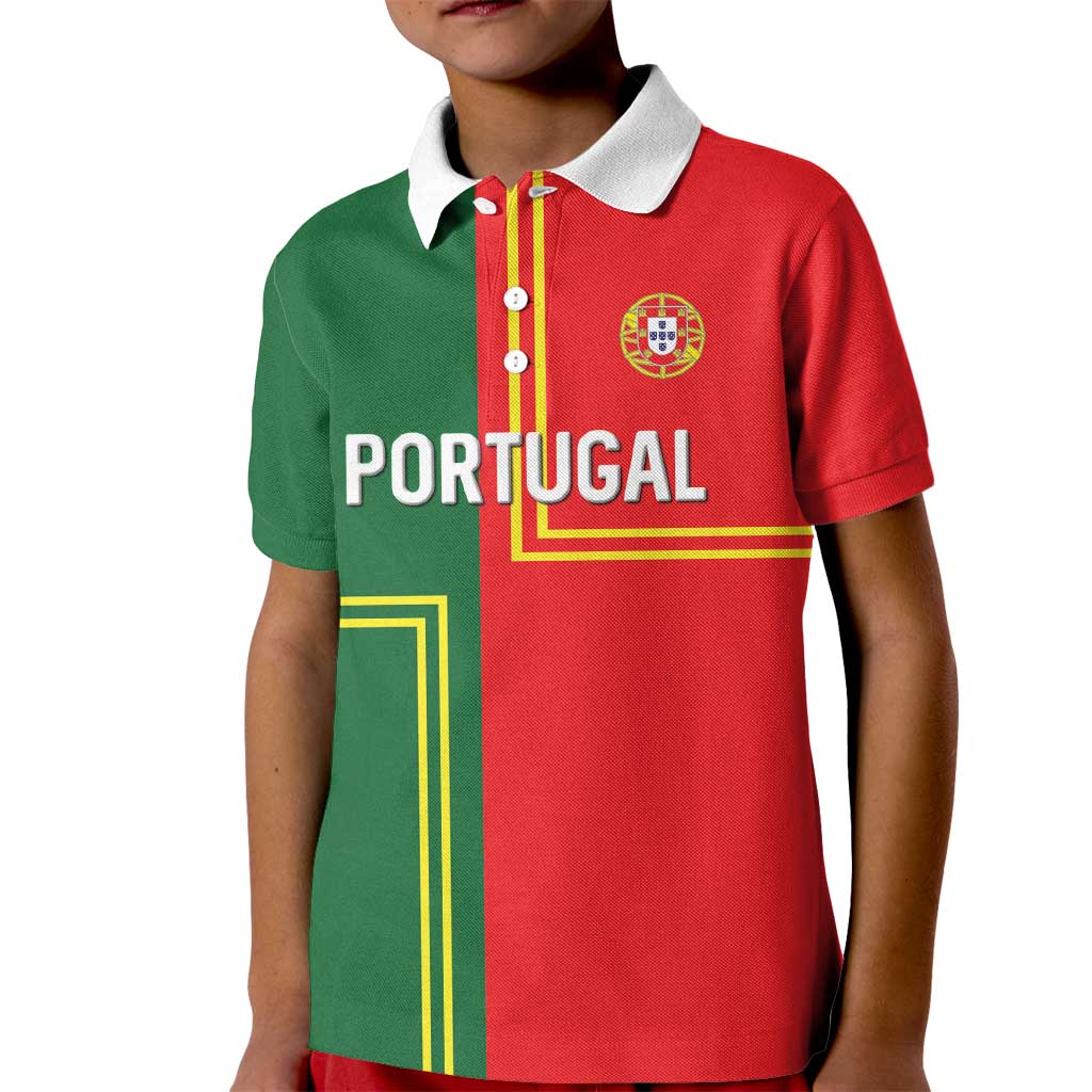 Custom Portugal Football Kid Polo Shirt Coat of Arms Line Art Style - Wonder Print Shop