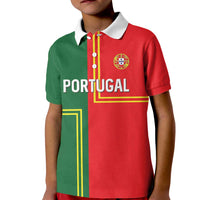 Custom Portugal Football Kid Polo Shirt Coat of Arms Line Art Style - Wonder Print Shop