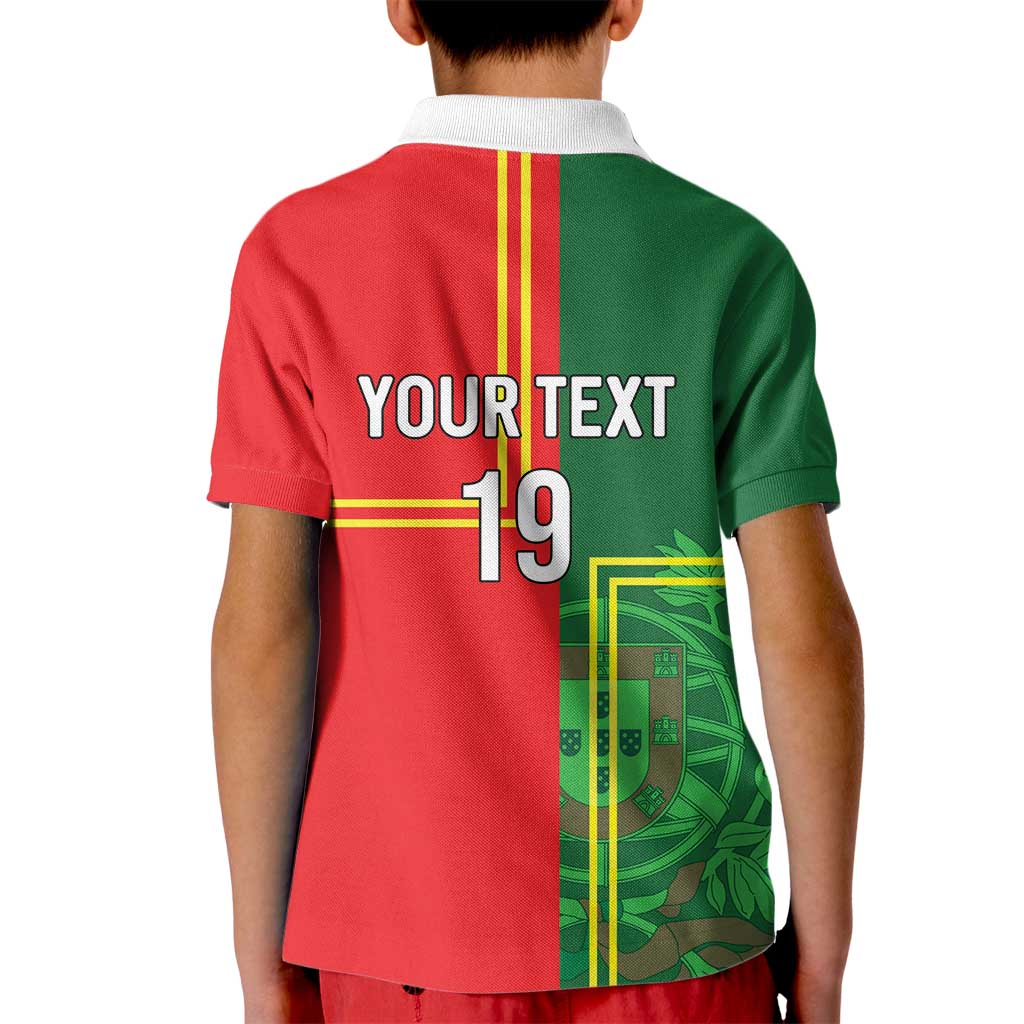 Custom Portugal Football Kid Polo Shirt Coat of Arms Line Art Style - Wonder Print Shop
