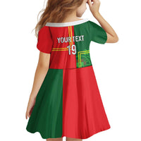 Custom Portugal Football Kid Short Sleeve Dress Coat of Arms Line Art Style - Wonder Print Shop