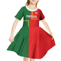 Custom Portugal Football Kid Short Sleeve Dress Coat of Arms Line Art Style - Wonder Print Shop