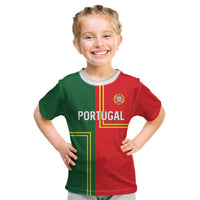 Custom Portugal Football Kid T Shirt Coat of Arms Line Art Style - Wonder Print Shop