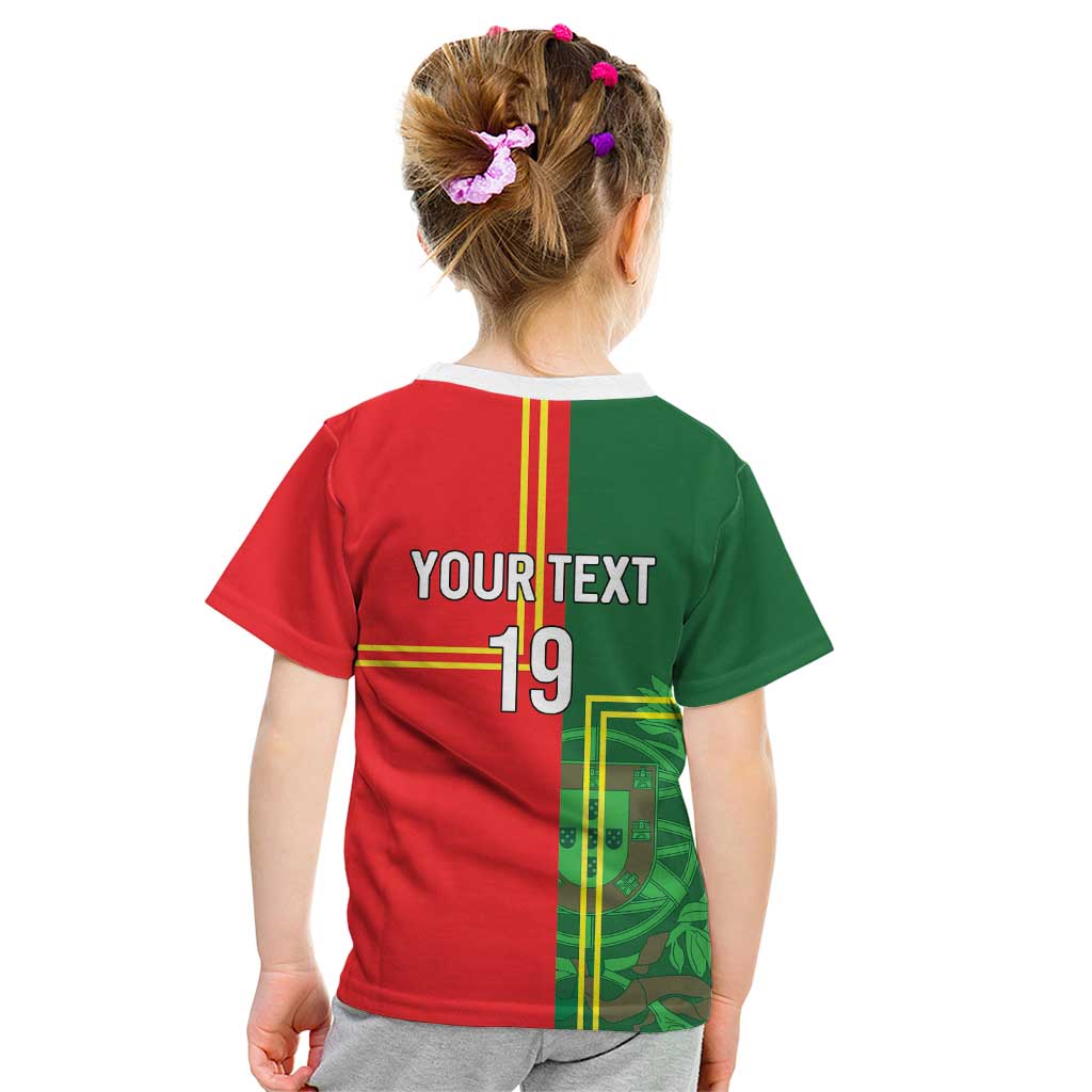 Custom Portugal Football Kid T Shirt Coat of Arms Line Art Style - Wonder Print Shop