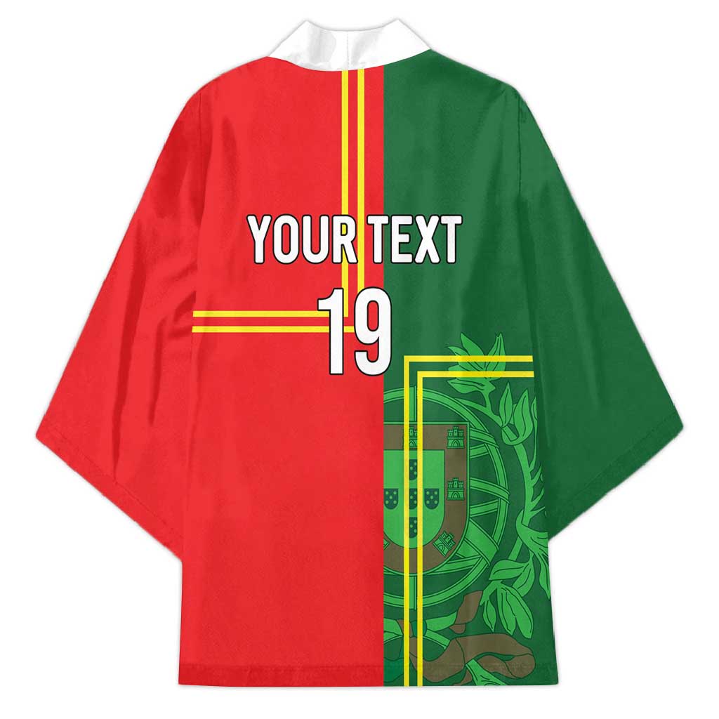 Custom Portugal Football Kimono Coat of Arms Line Art Style - Wonder Print Shop