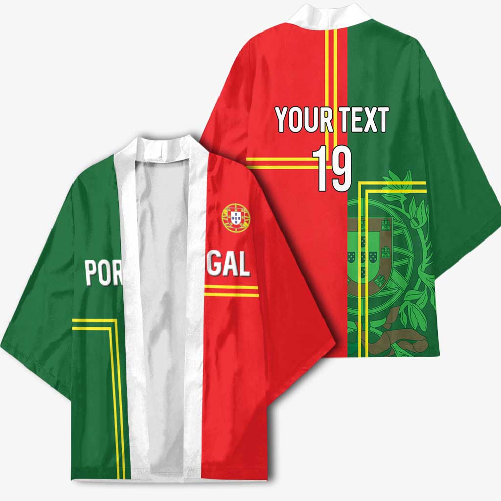 Custom Portugal Football Kimono Coat of Arms Line Art Style - Wonder Print Shop