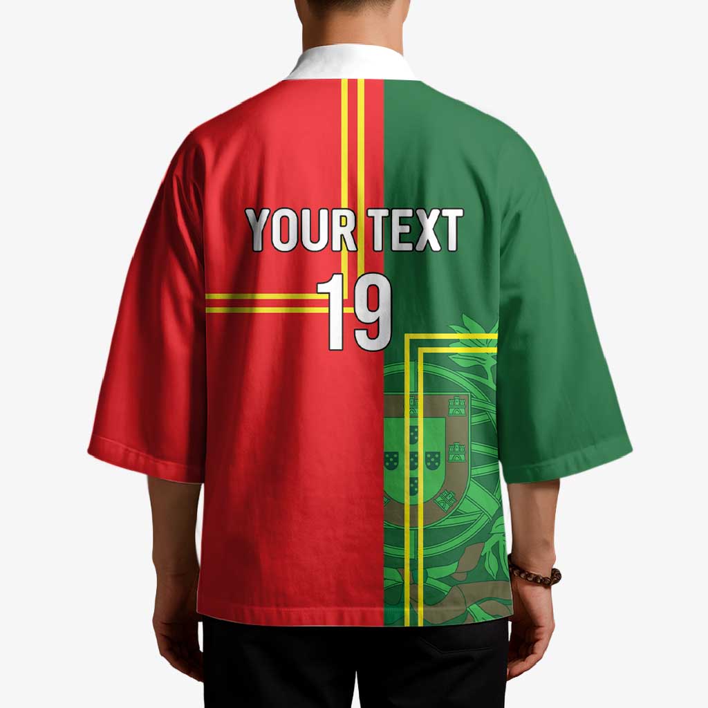 Custom Portugal Football Kimono Coat of Arms Line Art Style - Wonder Print Shop