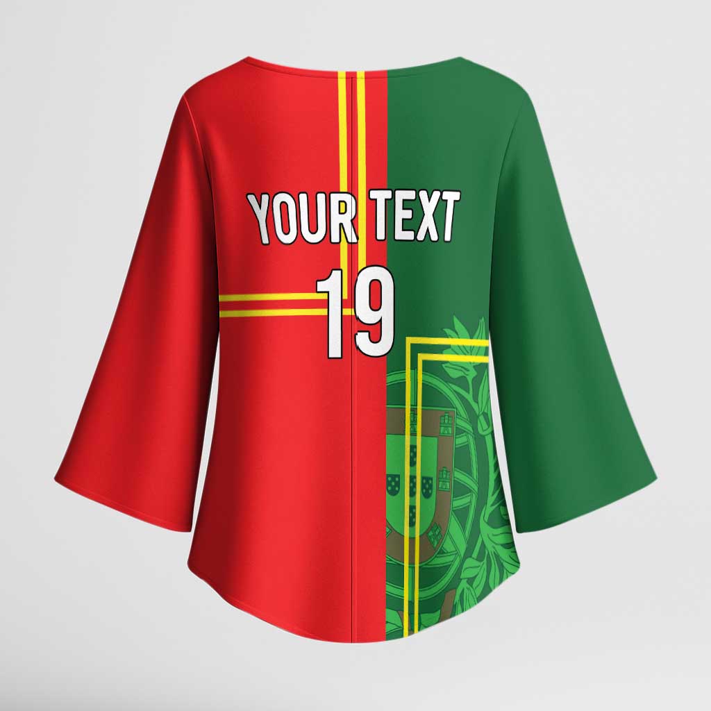 Custom Portugal Football Kimono Sleeve Blouse Coat of Arms Line Art Style - Wonder Print Shop