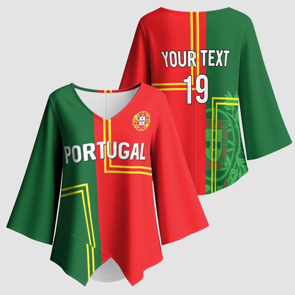 Custom Portugal Football Kimono Sleeve Blouse Coat of Arms Line Art Style - Wonder Print Shop