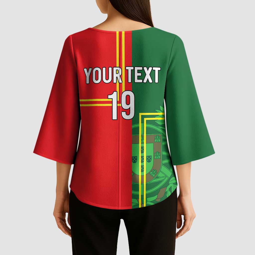 Custom Portugal Football Kimono Sleeve Blouse Coat of Arms Line Art Style - Wonder Print Shop