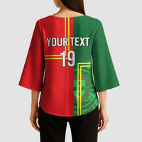 Custom Portugal Football Kimono Sleeve Blouse Coat of Arms Line Art Style - Wonder Print Shop