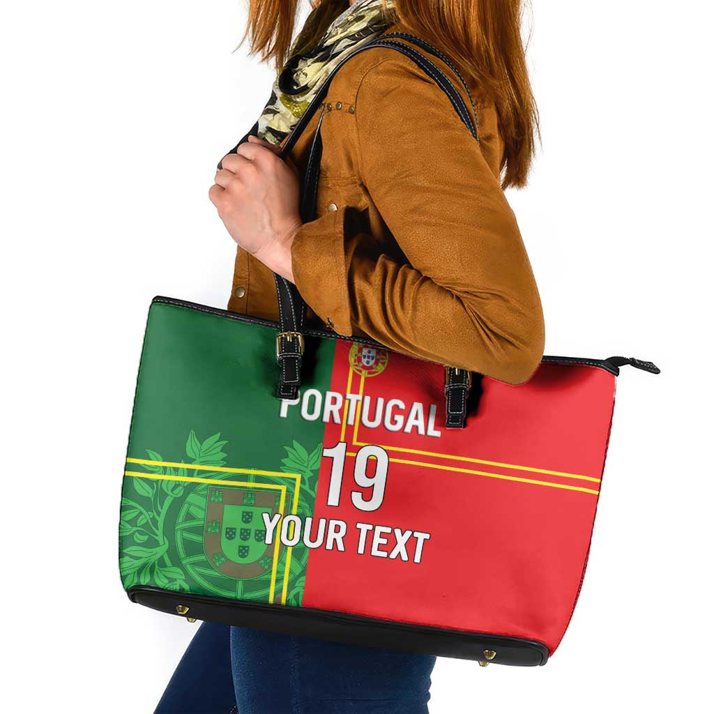Custom Portugal Football Leather Tote Bag Coat of Arms Line Art Style - Wonder Print Shop