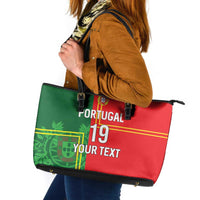 Custom Portugal Football Leather Tote Bag Coat of Arms Line Art Style - Wonder Print Shop