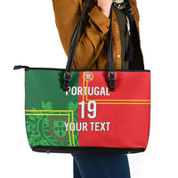 Custom Portugal Football Leather Tote Bag Coat of Arms Line Art Style - Wonder Print Shop