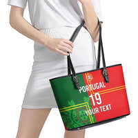 Custom Portugal Football Leather Tote Bag Coat of Arms Line Art Style - Wonder Print Shop