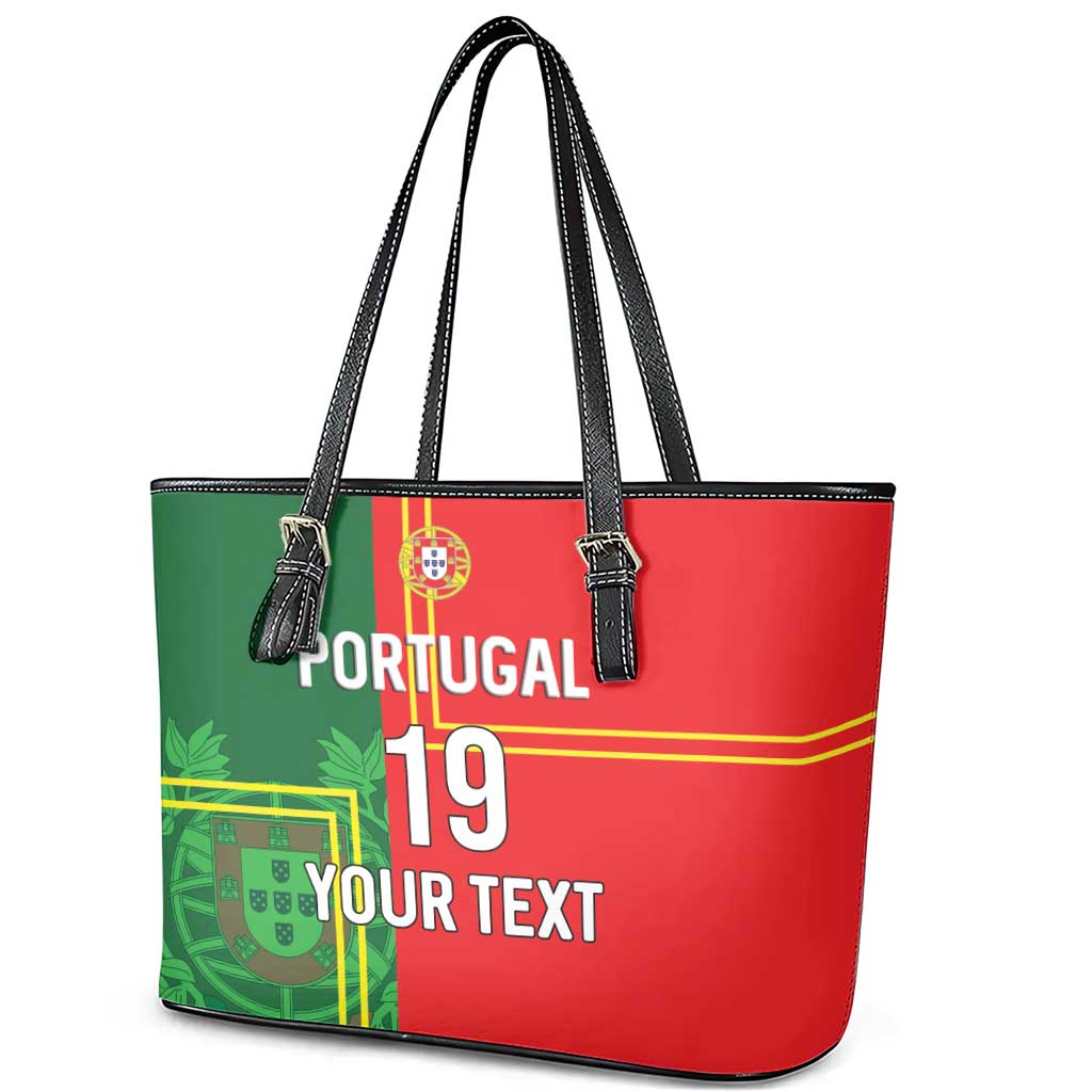 Custom Portugal Football Leather Tote Bag Coat of Arms Line Art Style - Wonder Print Shop