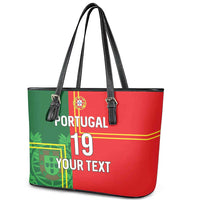 Custom Portugal Football Leather Tote Bag Coat of Arms Line Art Style - Wonder Print Shop