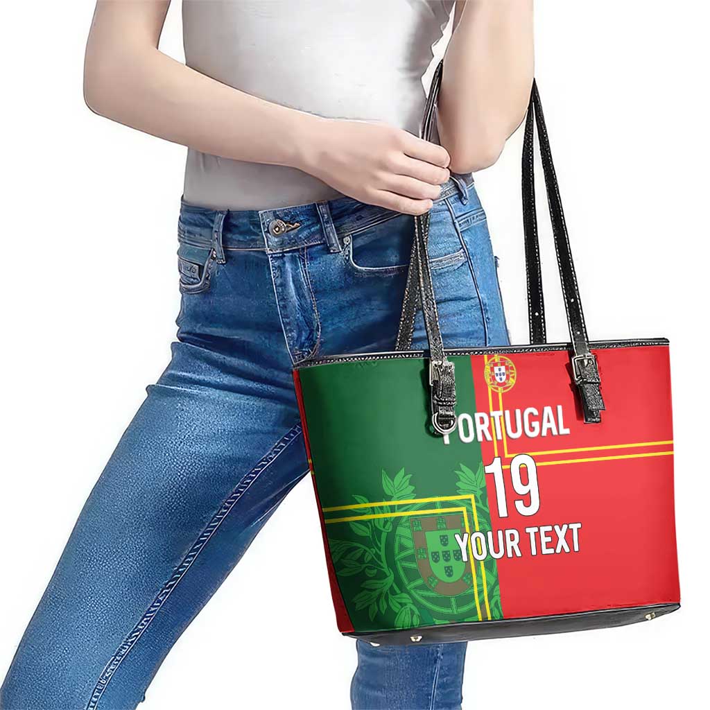 Custom Portugal Football Leather Tote Bag Coat of Arms Line Art Style - Wonder Print Shop