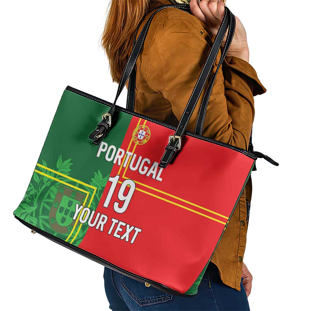 Custom Portugal Football Leather Tote Bag Coat of Arms Line Art Style - Wonder Print Shop