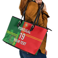 Custom Portugal Football Leather Tote Bag Coat of Arms Line Art Style - Wonder Print Shop