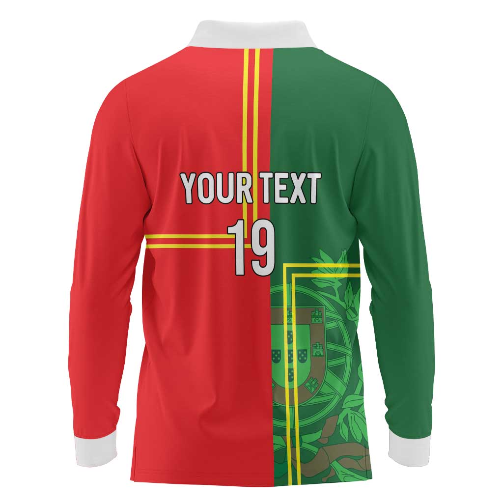 Custom Portugal Football Long Sleeve Polo Shirt Coat of Arms Line Art Style - Wonder Print Shop