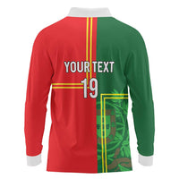 Custom Portugal Football Long Sleeve Polo Shirt Coat of Arms Line Art Style - Wonder Print Shop