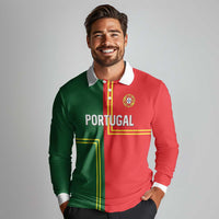 Custom Portugal Football Long Sleeve Polo Shirt Coat of Arms Line Art Style - Wonder Print Shop