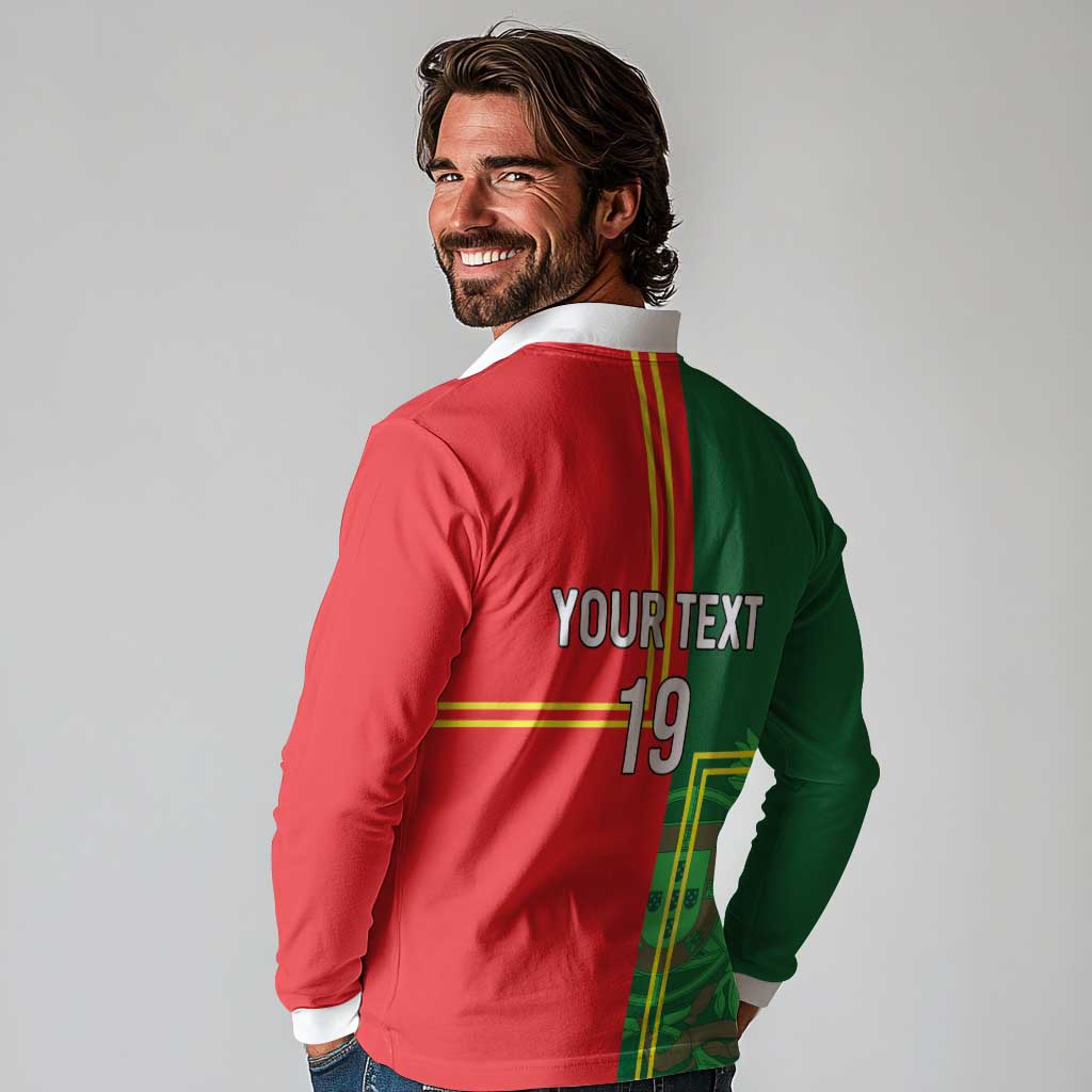Custom Portugal Football Long Sleeve Polo Shirt Coat of Arms Line Art Style - Wonder Print Shop