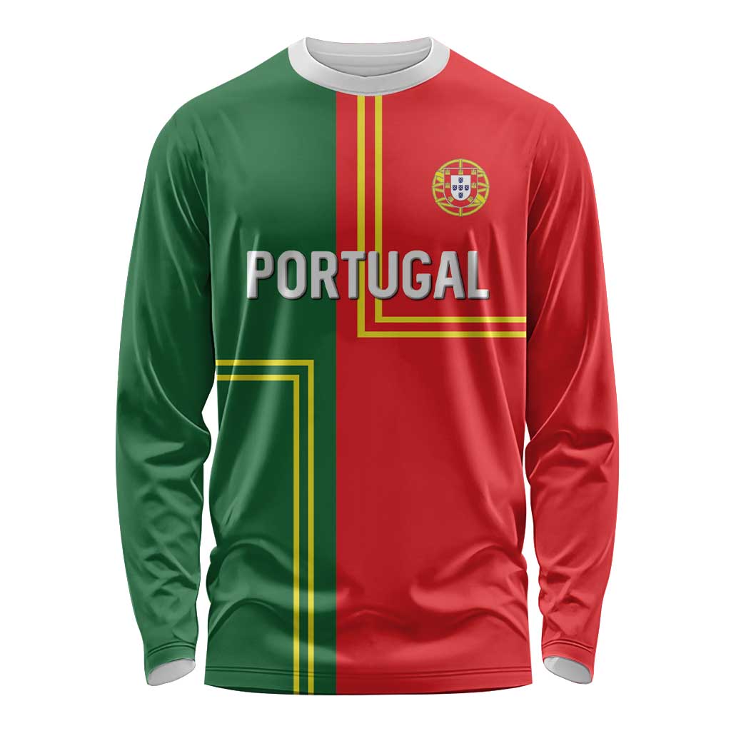 Custom Portugal Football Long Sleeve Shirt Coat of Arms Line Art Style - Wonder Print Shop