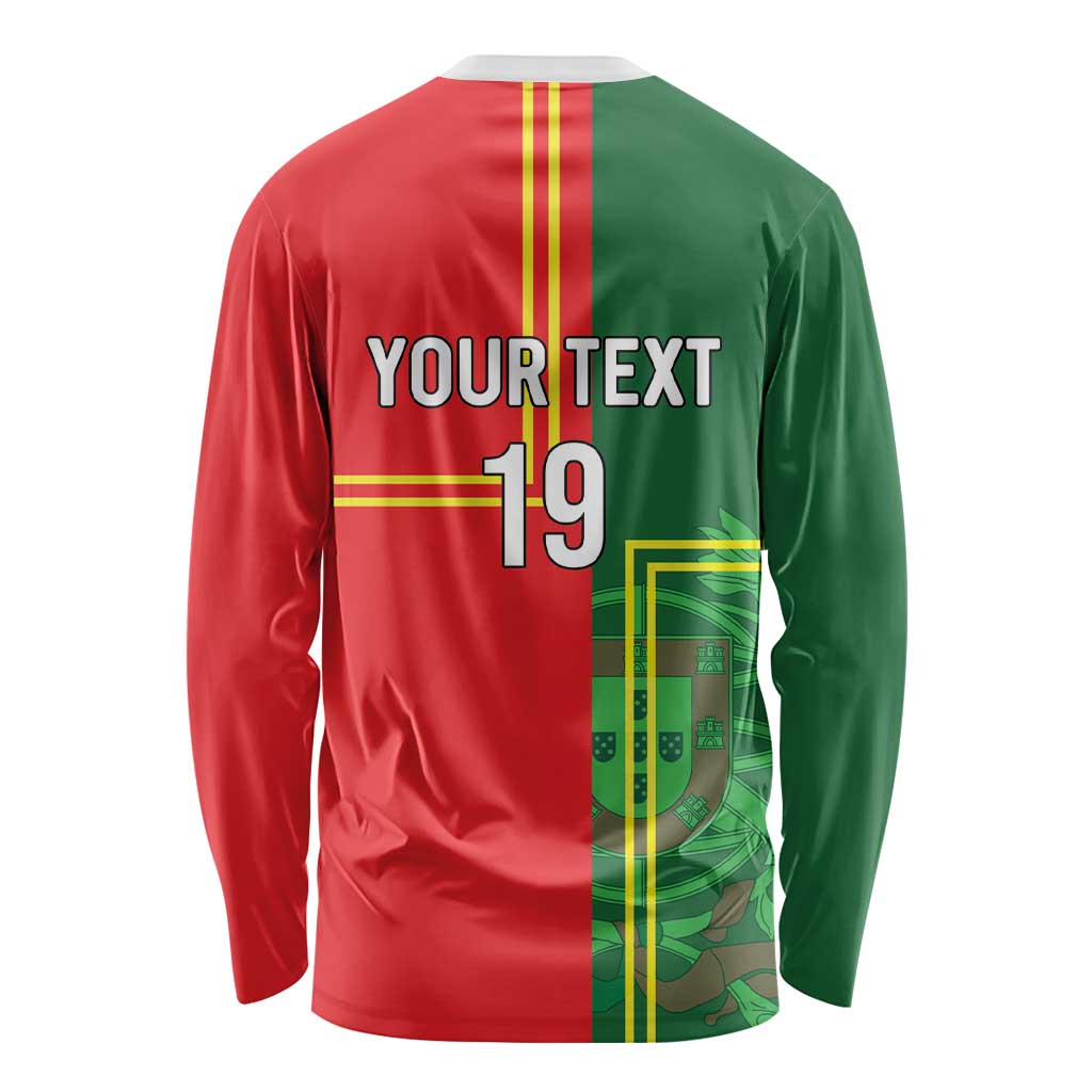 Custom Portugal Football Long Sleeve Shirt Coat of Arms Line Art Style - Wonder Print Shop