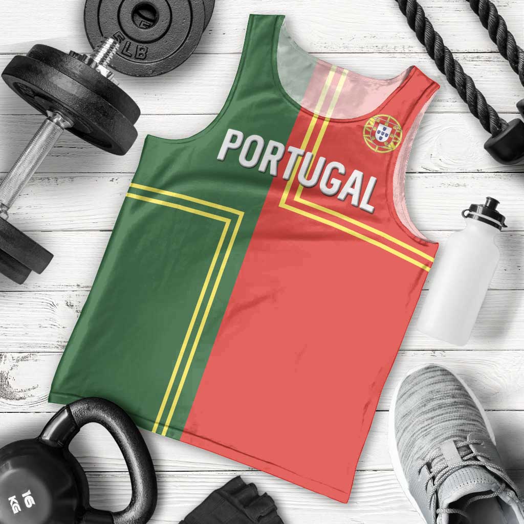 Custom Portugal Football Men Tank Top Coat of Arms Line Art Style - Wonder Print Shop