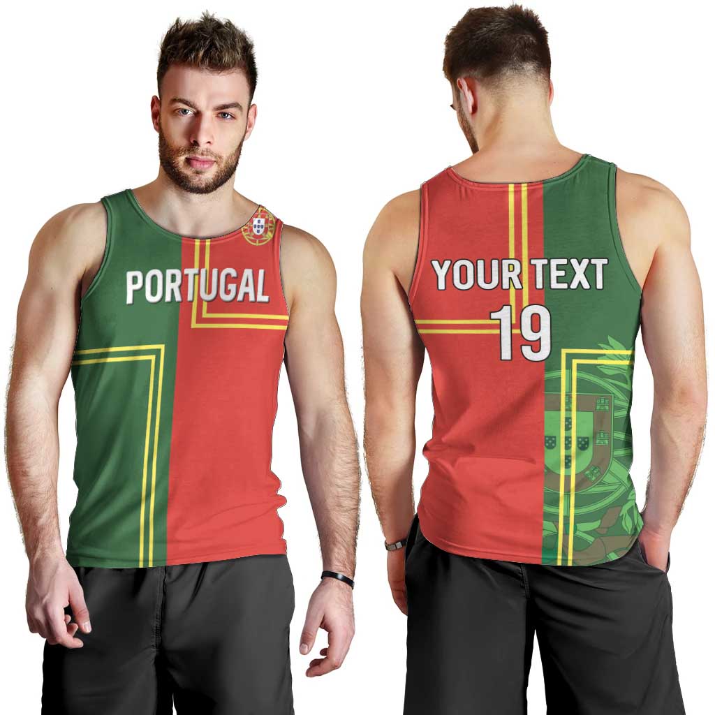 Custom Portugal Football Men Tank Top Coat of Arms Line Art Style - Wonder Print Shop