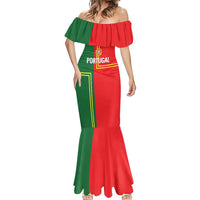 Custom Portugal Football Mermaid Dress Coat of Arms Line Art Style - Wonder Print Shop