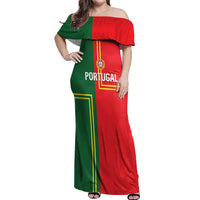 Custom Portugal Football Off Shoulder Maxi Dress Coat of Arms Line Art Style - Wonder Print Shop