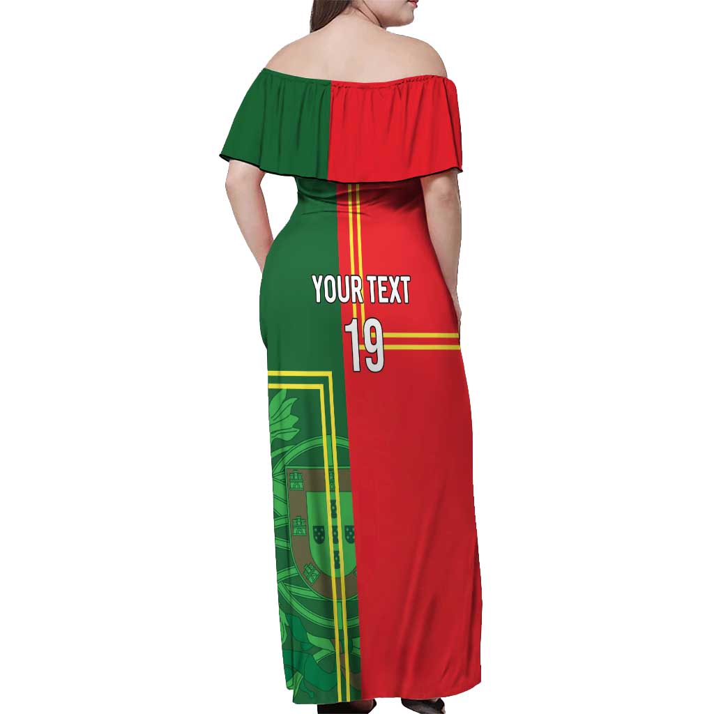 Custom Portugal Football Off Shoulder Maxi Dress Coat of Arms Line Art Style - Wonder Print Shop