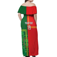 Custom Portugal Football Off Shoulder Maxi Dress Coat of Arms Line Art Style - Wonder Print Shop