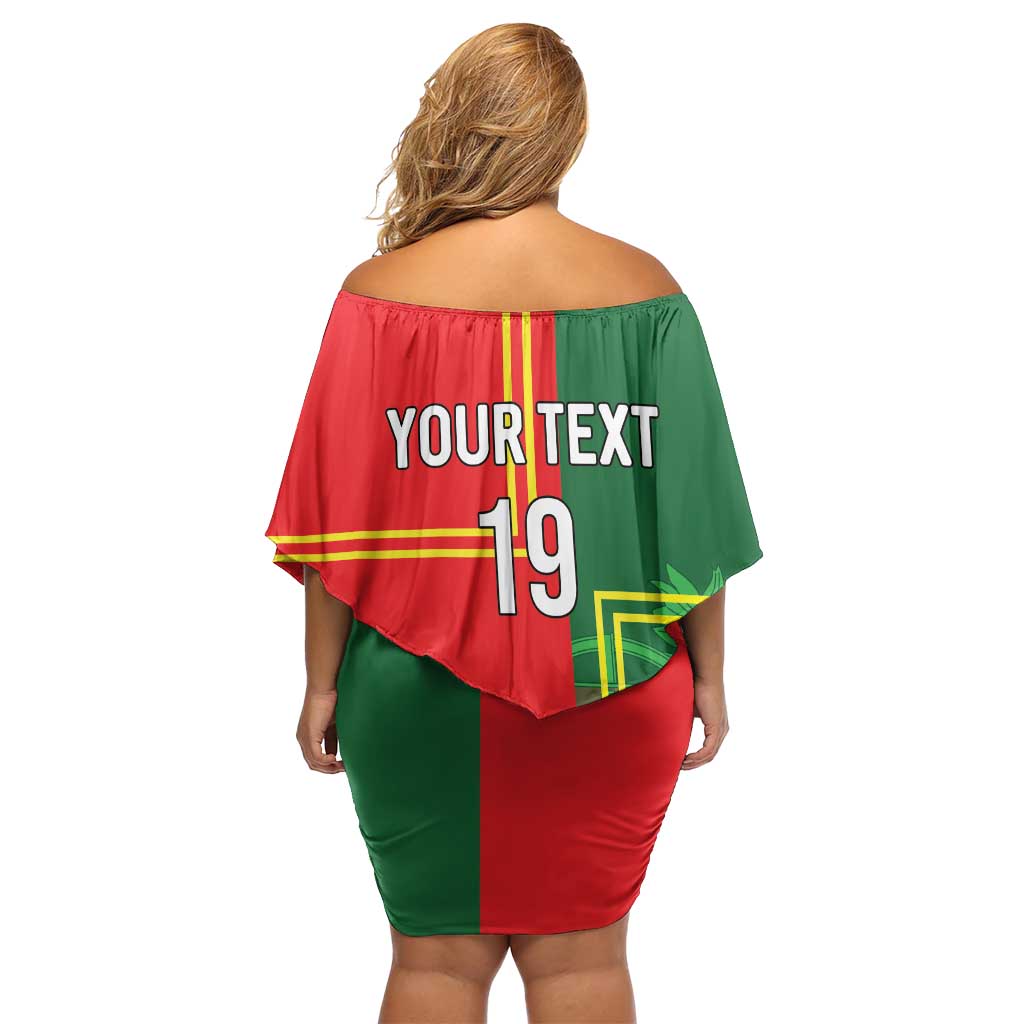 Custom Portugal Football Off Shoulder Short Dress Coat of Arms Line Art Style - Wonder Print Shop