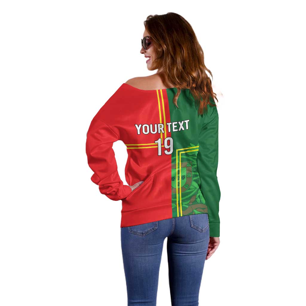 Custom Portugal Football Off Shoulder Sweater Coat of Arms Line Art Style - Wonder Print Shop