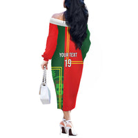Custom Portugal Football Off The Shoulder Long Sleeve Dress Coat of Arms Line Art Style - Wonder Print Shop