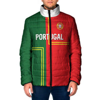 Custom Portugal Football Padded Jacket Coat of Arms Line Art Style - Wonder Print Shop