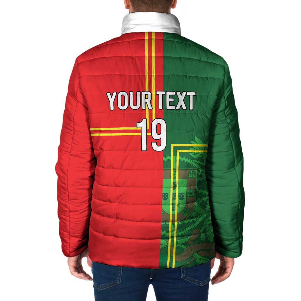 Custom Portugal Football Padded Jacket Coat of Arms Line Art Style - Wonder Print Shop