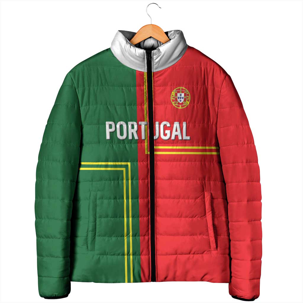 Custom Portugal Football Padded Jacket Coat of Arms Line Art Style - Wonder Print Shop