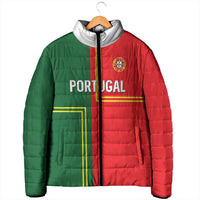 Custom Portugal Football Padded Jacket Coat of Arms Line Art Style - Wonder Print Shop