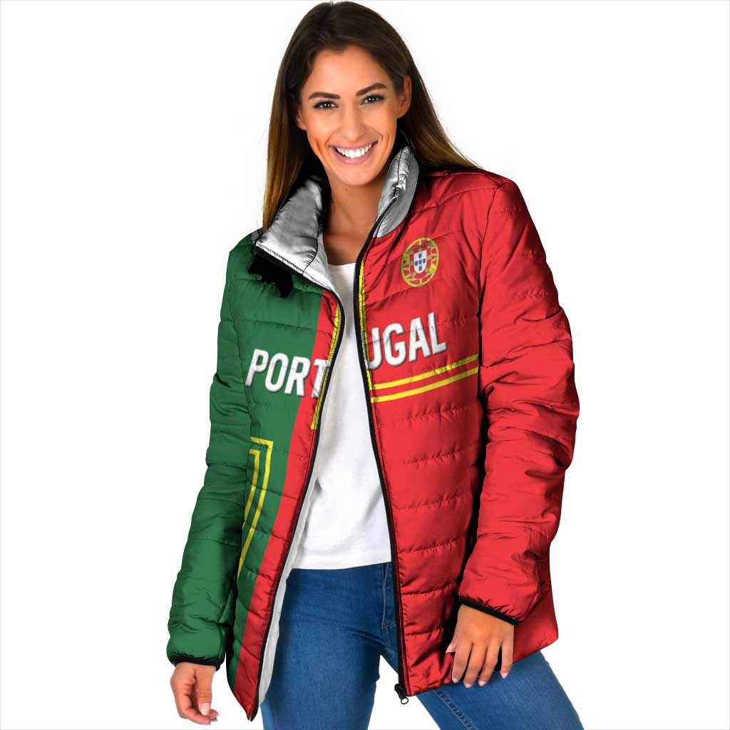 Custom Portugal Football Padded Jacket Coat of Arms Line Art Style - Wonder Print Shop